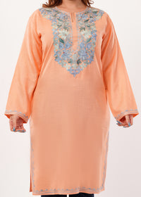 Kashmiri Aari embroidery Cotton Long Kurti Size-46(Peach)