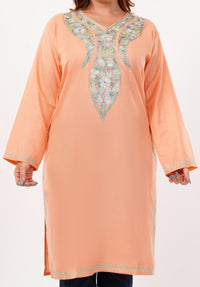 Kashmiri Aari embroidery Cotton Long Kurti Size-46(Peach)