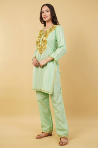Kashmiri Aari embroidery Cotton Co-ord set Size-36 (Green)