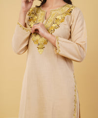 Kashmiri Aari embroidery Cotton Co-ord set Size-36 (Beige)