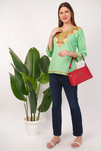 Kashmiri Aari embroidery Cotton Short Kurti Size-42(Green)