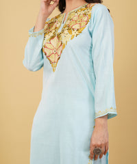 Kashmiri Aari embroidery Cotton Co-ord set Size-36 (Sky Blue)