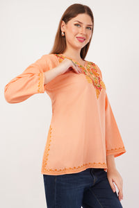 Kashmiri Aari embroidery Cotton Short Kurti Size-42(Peach)
