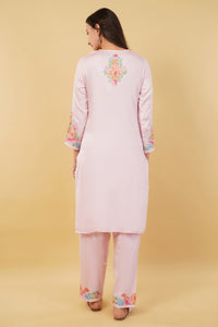 Kashmiri Aari embroidery Jaam Cotton Co-ord set Size-38 (Pink)