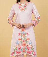 Kashmiri Aari embroidery Jaam Cotton Co-ord set Size-38 (Pink)