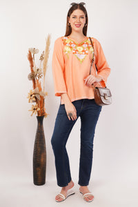 Kashmiri Aari embroidery Cotton Short Kurti Size-42(Peach)