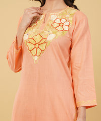 Kashmiri Aari embroidery Cotton Co-ord set Size-36 (Peach)