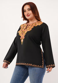 Kashmiri Aari embroidery Cotton Short Kurti Size-46 (Black)