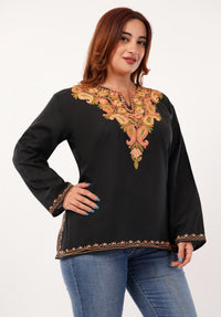 Kashmiri Aari embroidery Cotton Short Kurti Size-46 (Black)