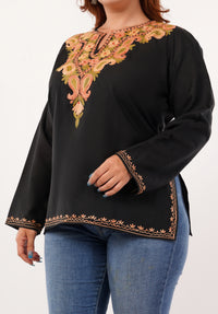 Kashmiri Aari embroidery Cotton Short Kurti Size-46 (Black)