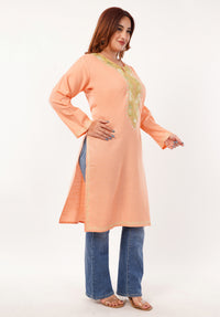 Kashmiri Aari embroidery Cotton Long Kurti Size-46(Peach)