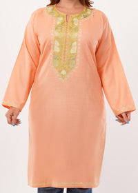 Kashmiri Aari embroidery Cotton Long Kurti Size-46(Peach)