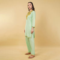 Kashmiri Aari embroidery Cotton Co-ord set Size-36 (Green)