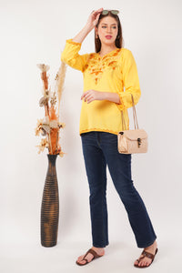 Kashmiri Aari embroidery Cotton Short Kurti Size-42(Yellow)