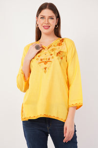 Kashmiri Aari embroidery Cotton Short Kurti Size-42(Yellow)