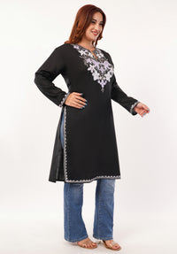 Kashmiri Aari embroidery Cotton Long Kurti Size-46(Black)
