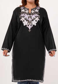 Kashmiri Aari embroidery Cotton Long Kurti Size-46(Black)
