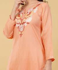 Kashmiri Aari embroidery Cotton Co-ord set Size-36 (Peach)