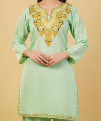 Kashmiri Aari embroidery Cotton Co-ord set Size-36 (Green)