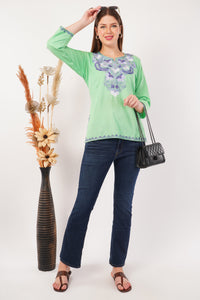 Kashmiri Aari embroidery Cotton Short Kurti Size-42(Green)