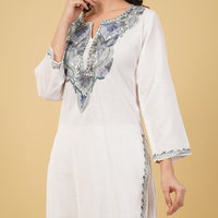 Kashmiri Aari embroidery Cotton Co-ord set Size-36 (White)
