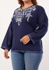 Kashmiri Aari embroidery Cotton Short Kurti Size-46 (Navy Blue)