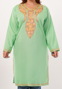 Kashmiri Aari embroidery Cotton Long Kurti Size-46(Green)