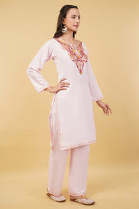 Kashmiri Aari embroidery Cotton Co-ord set Size-36 (Baby Pink)