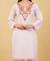 Kashmiri Aari embroidery Cotton Co-ord set Size-36 (Baby Pink)