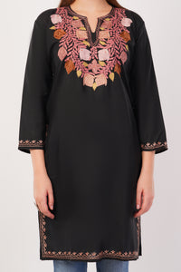 Kashmiri Aari embroidery Cotton Long Kurti Size-42 (Black)