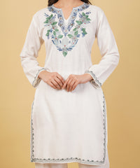 Kashmiri Aari embroidery Cotton Co-ord set Size-36 (White)
