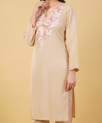Kashmiri Aari embroidery Cotton Co-ord set Size-36 (Beige)