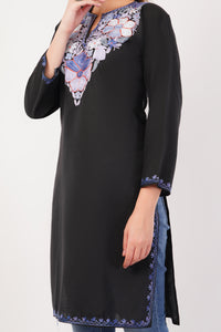 Kashmiri Aari embroidery Cotton Long Kurti Size-42 (Black)