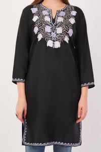 Kashmiri Aari embroidery Cotton Long Kurti Size-42 (Black)