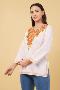Kashmiri Aari embroidery Cotton Short Kurti Size-36 (Baby Pink)