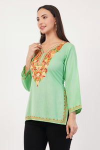 Kashmiri Aari embroidery Cotton Short Kurti Size-36 (Green)