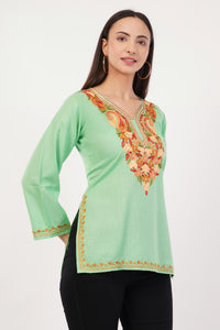 Kashmiri Aari embroidery Cotton Short Kurti Size-36 (Green)
