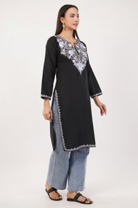 Kashmiri Aari embroidery Cotton Long Kurti Size-36 (Black)