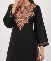 Kashmiri Aari embroidery Cotton Long Kurti Size-36 (Black)