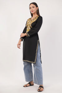 Kashmiri Aari embroidery Cotton Long Kurti Size-36 (Black)