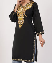 Kashmiri Aari embroidery Cotton Long Kurti Size-36 (Black)