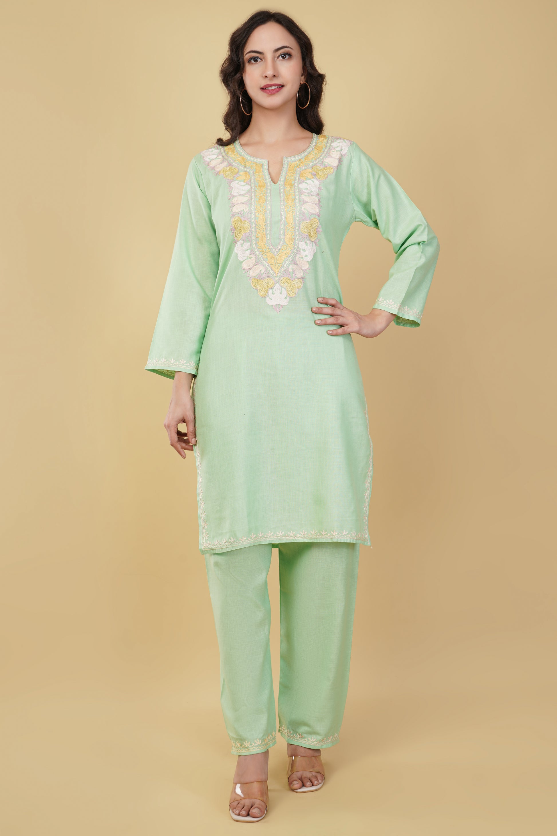 Kashmiri Aari embroidery Cotton Co-ord set Size-38