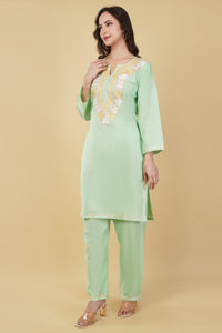 Kashmiri Aari embroidery Cotton Co-ord set Size-38