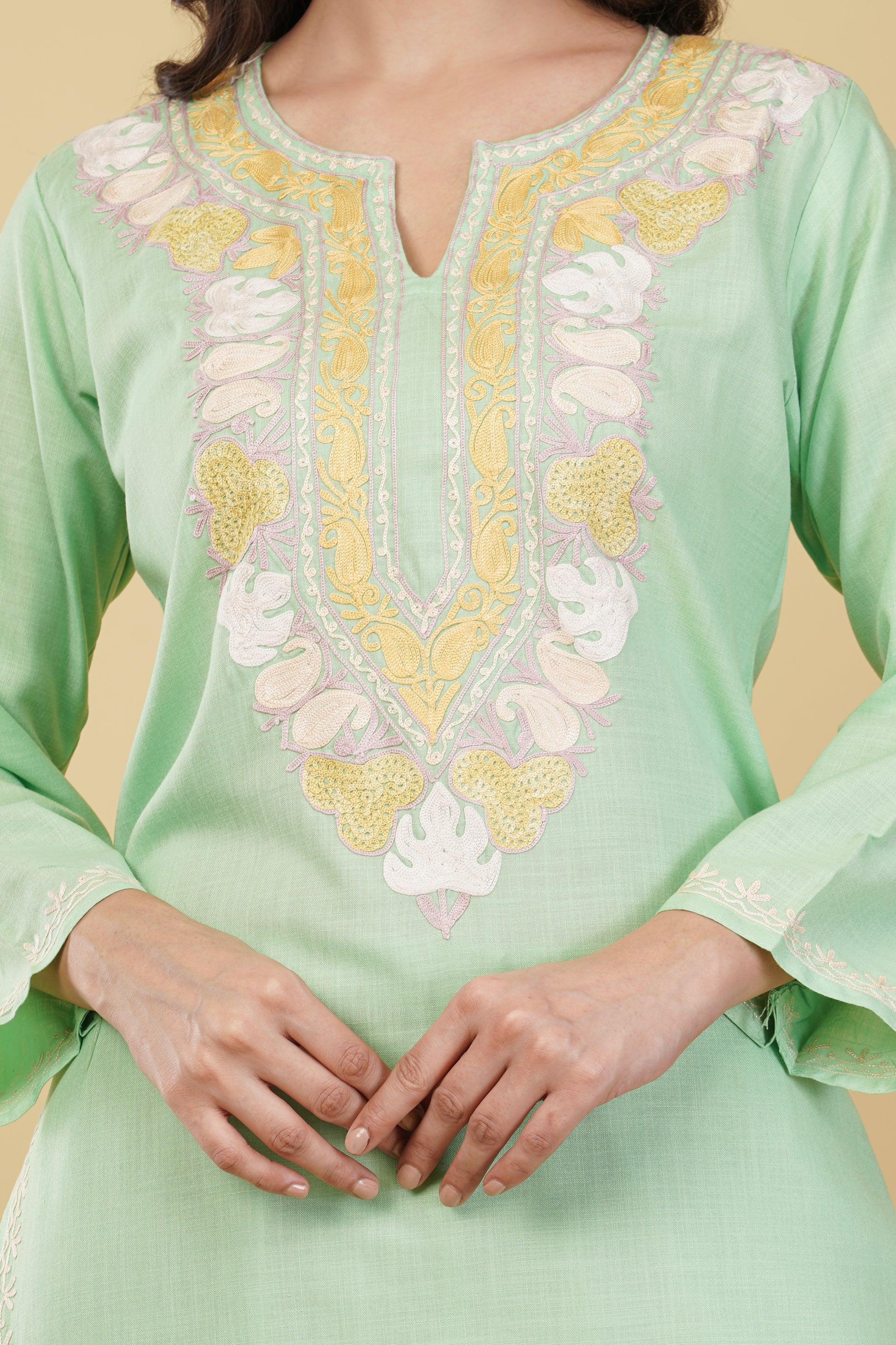 Kashmiri Aari embroidery Cotton Co-ord set Size-38