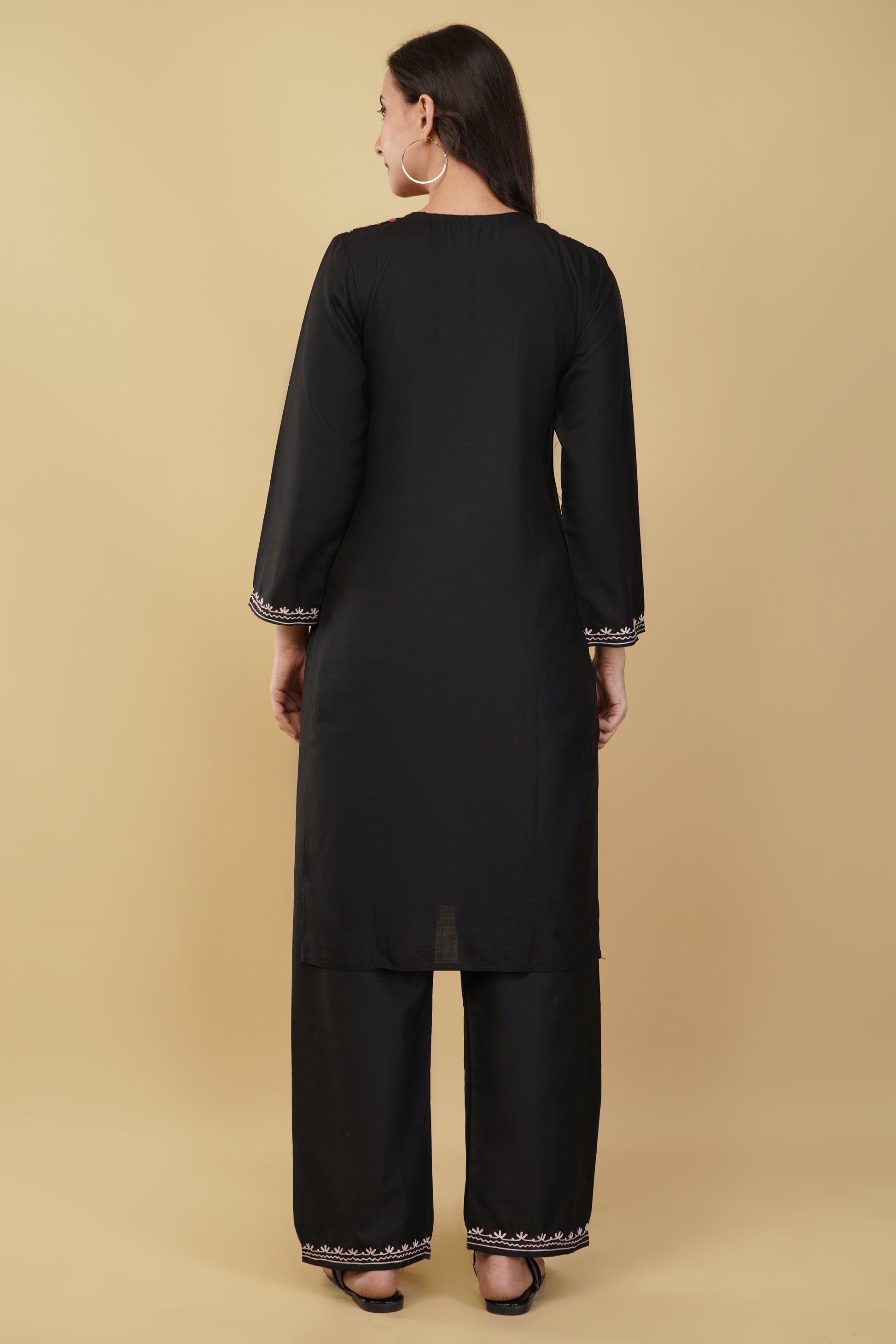 Kashmiri Aari embroidery Cotton Co-ord set Size-36 (Black)