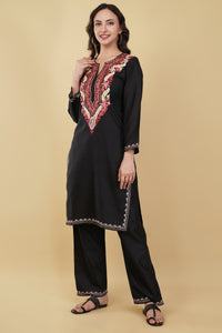 Kashmiri Aari embroidery Cotton Co-ord set Size-36 (Black)