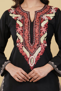 Kashmiri Aari embroidery Cotton Co-ord set Size-36 (Black)