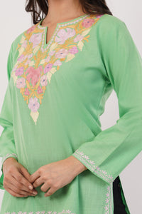Kashmiri Aari embroidery Cotton Short Kurti Size-38(Green)