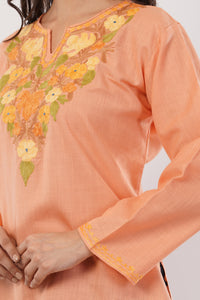 Kashmiri Aari embroidery Cotton Short Kurti Size-38 (Peach)