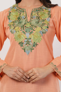 Kashmiri Aari embroidery Cotton Short Kurti Size-36(Peach)